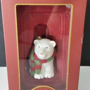 Lenox Polar Bear Ornament with Red and Green Scarf